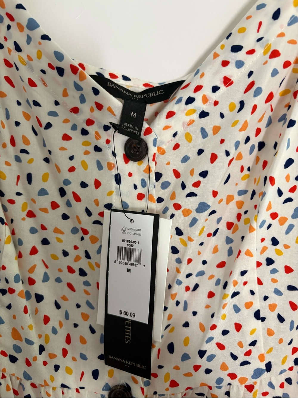 NWT Banana Republic White Multicolor Confetti Button-Front Spring Sun Dress - Picture 3 of 7